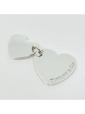 Large Tiffany & Co Double Heart Tag Pendant in 925 Sterling Silver
